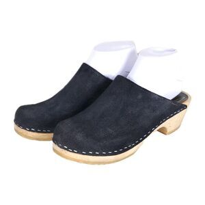 Mia Swedish Women's EU 39 US 8-9,5 Black Suede Leather Comfort Clogs Shoes